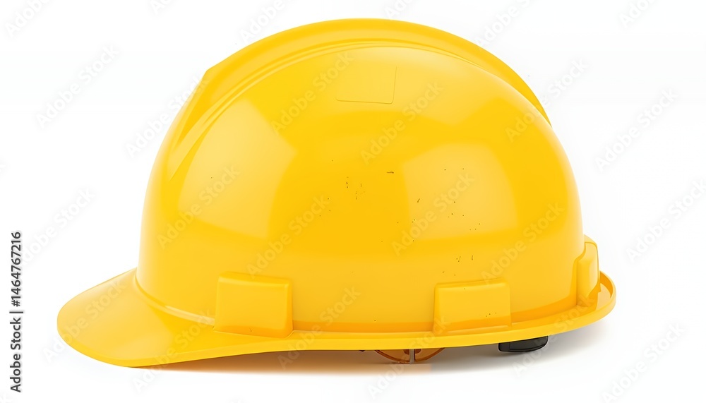 Fototapeta premium Elevated Side Angle of a Yellow Hard Hat Construction Safety Equipment Isolated on White Background for Workplace Safety Depicting Industrial Protective Headgear