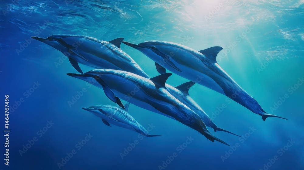 Aerial View of Spinner Dolphins in the Tranquil Red Sea: A Peaceful Wildlife Scene Above the Vibrant Blue Ocean Aerial View of Spinner Dolphins in the Tranquil Red Sea: A Peaceful Wildlife Scene Above the Vibrant Blue Ocean