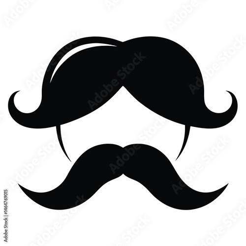 Thick black mustache and hair create a gentlemanly silhouette on transparent background