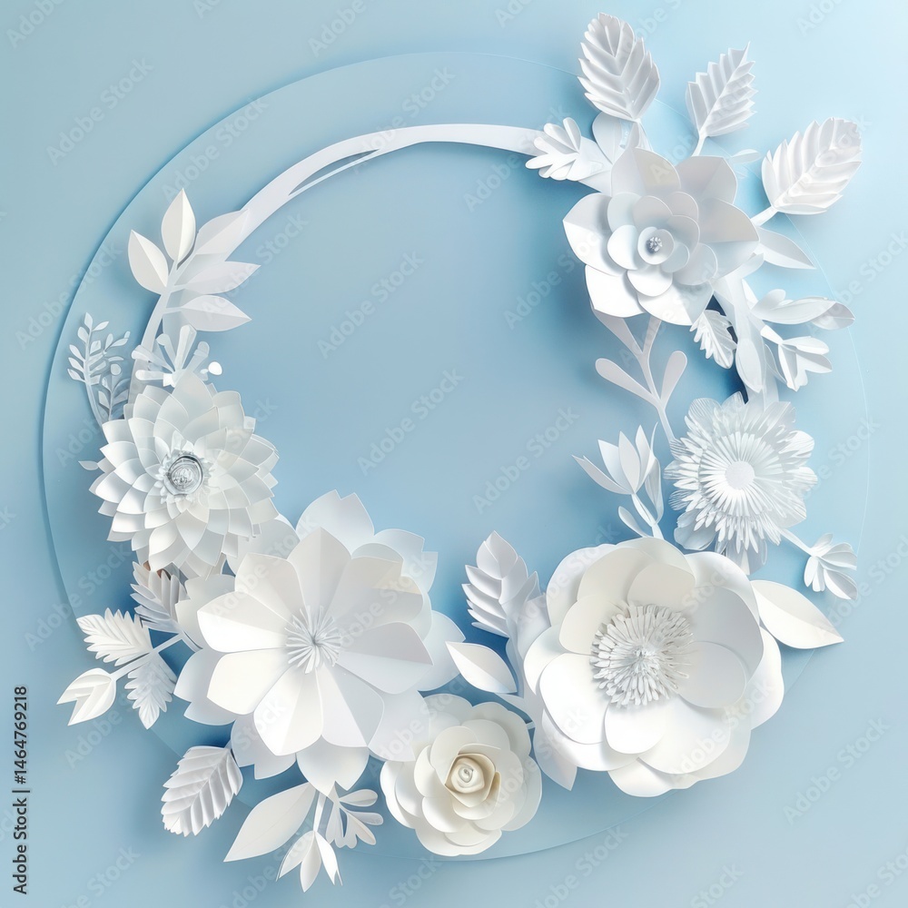 white detailed paper flowers over light blue clean white detailed paper flowers over light blue clean
