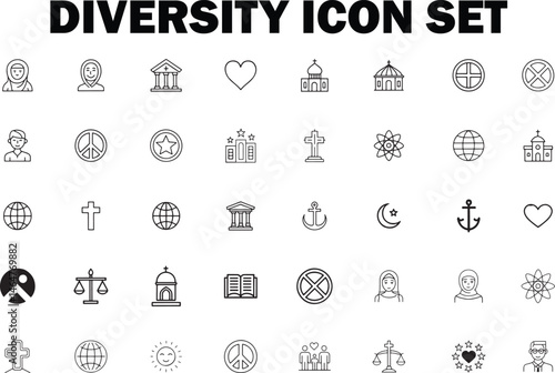 Diversity and Inclusion Stroke Icon Set  Equality, Culture, Belonging, Human Rights