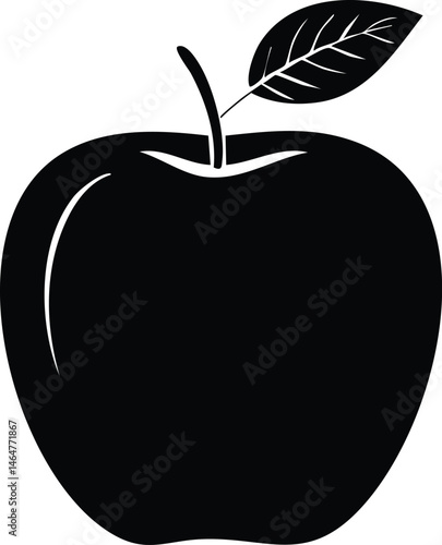 Black Silhouette of Apple with Leaf