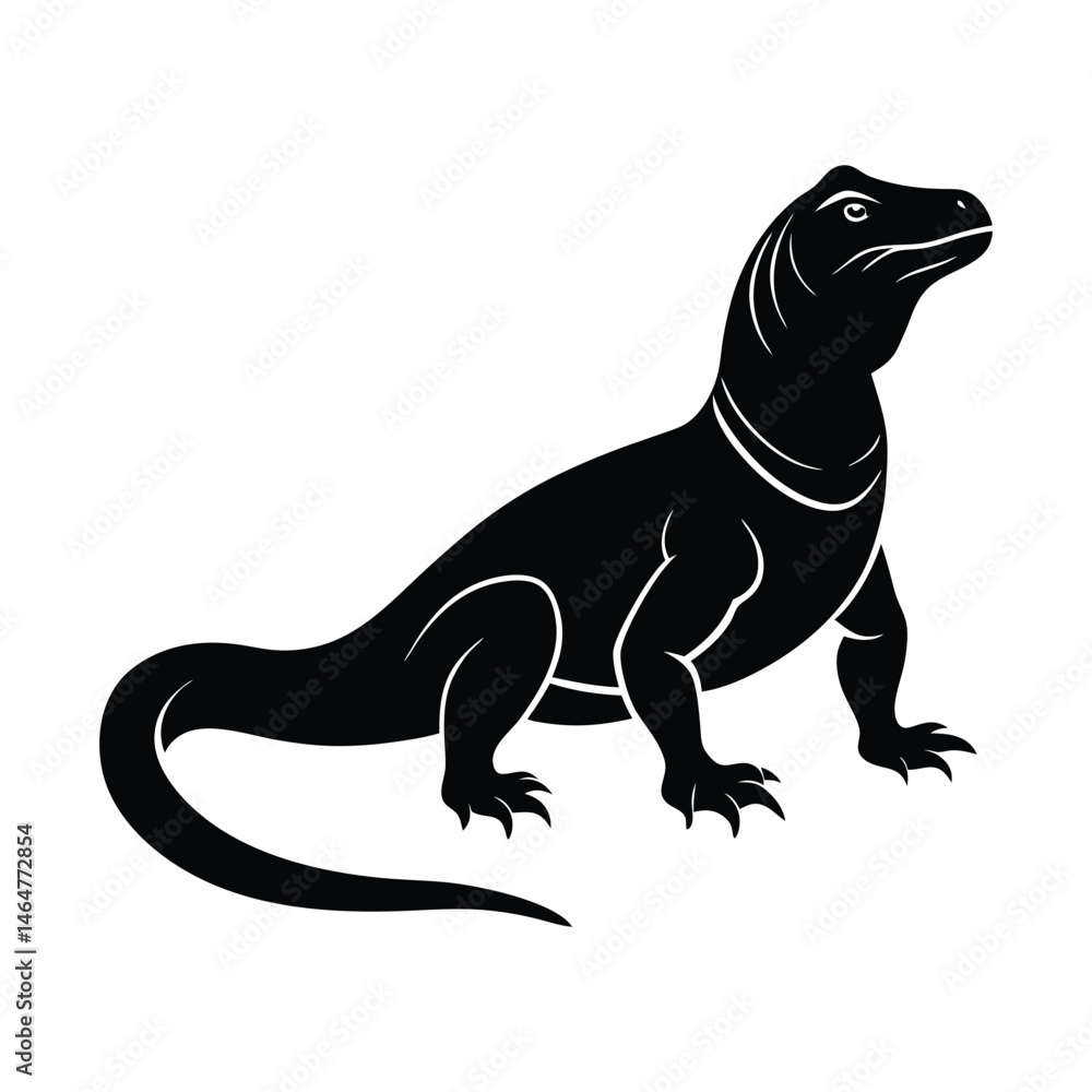 Fototapeta premium Standing Komodo Dragon Vector Silhouette