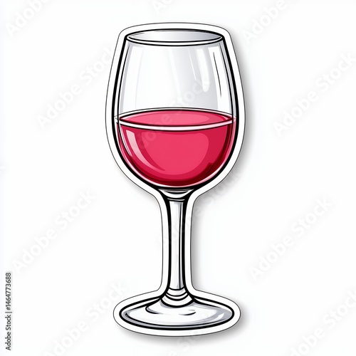 Vibrant Pink Rose Wine in a Clear Glass  Sticker Style Illustration