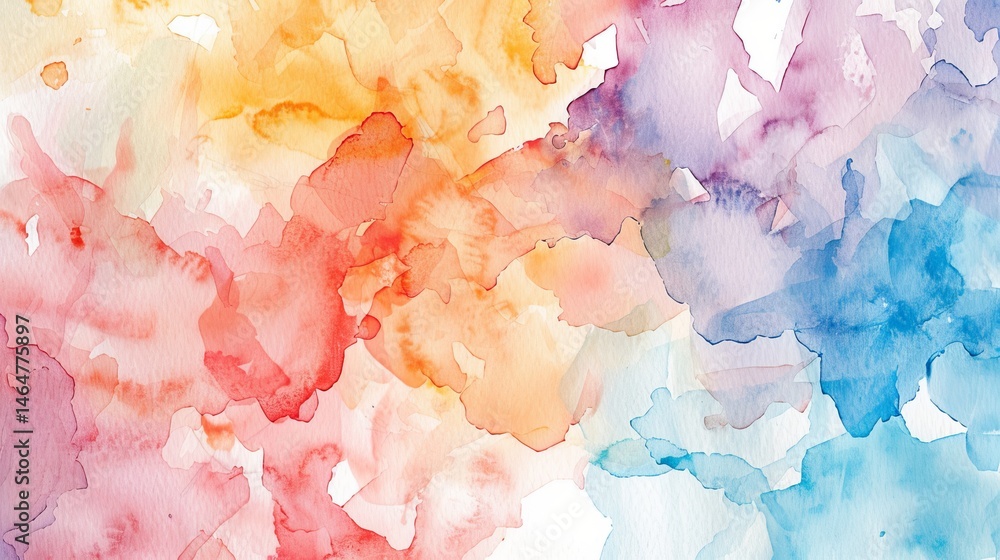 Fototapeta premium A vibrant watercolor abstract pattern blending hues of orange, pink, blue, and purple, perfect for backgrounds and artistic projects.