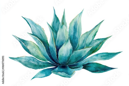 Beautiful Hand-Drawn Agave in Watercolor on White Background - Botanical Artwork with Blue Hues