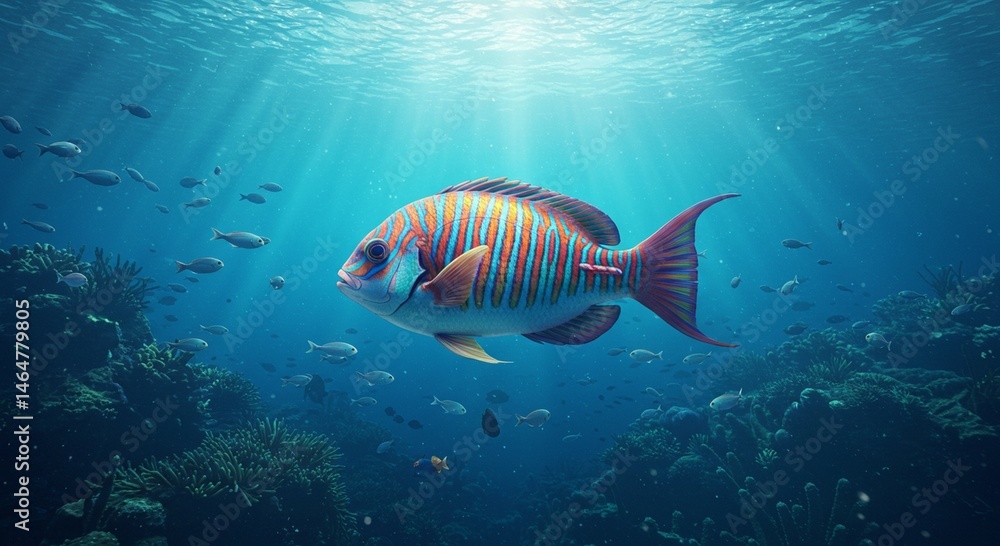 Fototapeta premium Striped Fish Swimming Underwater in a Coral Reef
