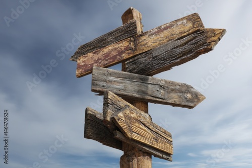 Multidirectional Guidepost: A Wooden Crossroad Sign for Travel Direction and Destination Guidance