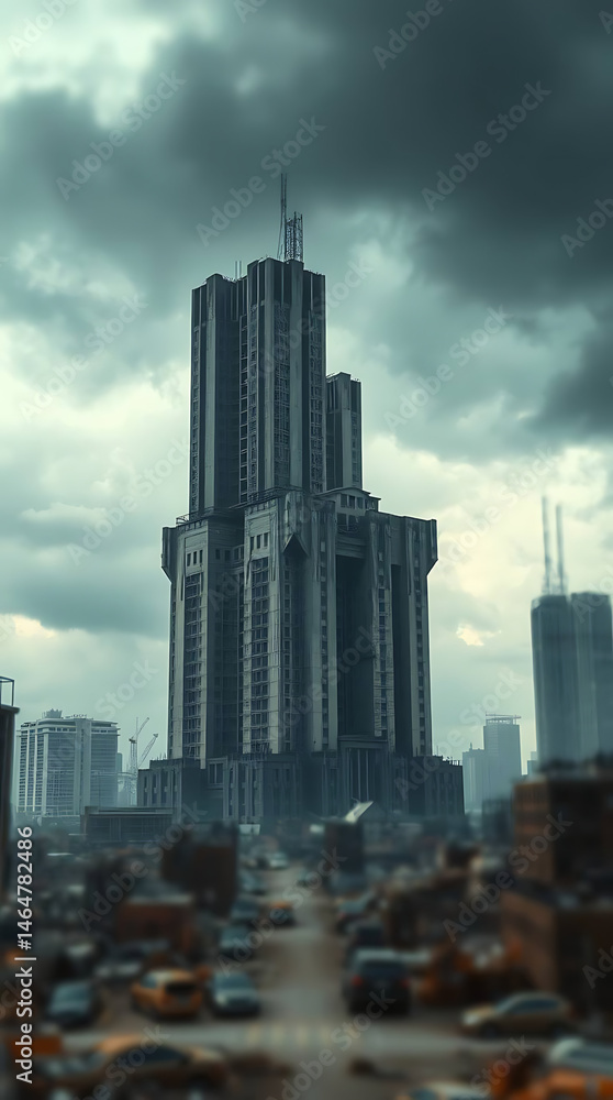 Fototapeta premium Post-Apocalyptic Brutalist Fortress, created by generative ai, brutalism building