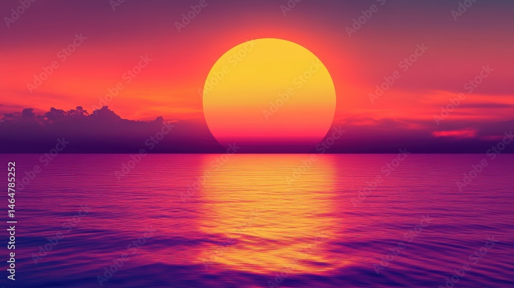 Vibrant Sunset Over Calm Ocean Waters with Pink and Orange Hues Reflecting the Sun and Soft Waves in a Tranquil Atmosphere at Dusk Vibrant Sunset Over Calm Ocean Waters with Pink and Orange Hues Reflecting the Sun and Soft Waves in a Tranquil Atmosphere at Dusk