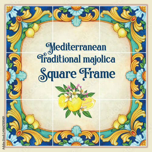 Watercolor hand drawn italian mediterranean tiles