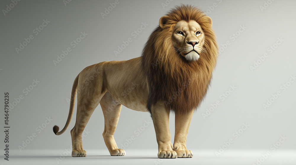 Fototapeta premium A majestic lion stands confidently, showcasing its golden mane and powerful build.