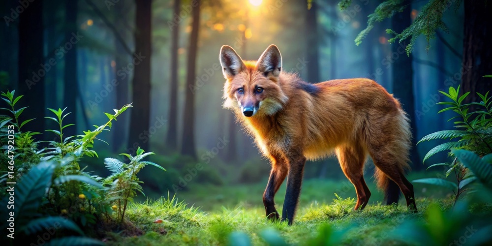 Obraz premium A Majestic Red Wolf in an Enchanting Forest at Dawn