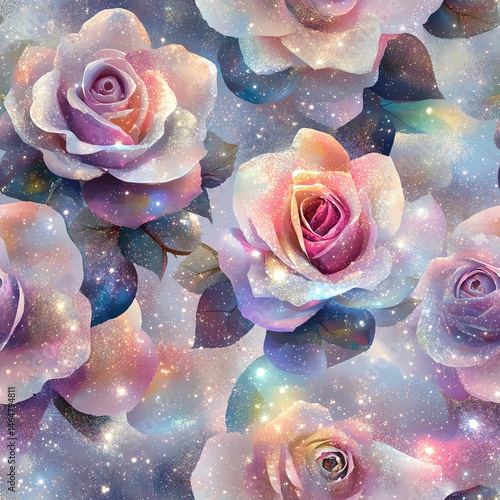 Obraz na płótnie Seamless pattern. A vibrant floral pattern featuring ethereal, colorful roses in a dreamy background. w salonie