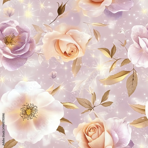 Obraz na płótnie Seamless pattern. Beautiful floral pattern with pastel roses and delicate leaves on a soft background. w salonie