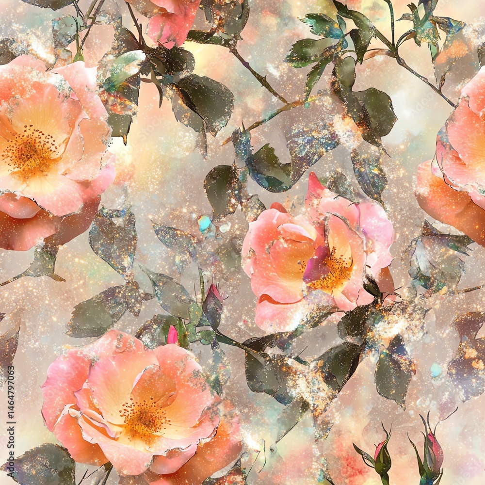 A beautiful pattern of pink roses with delicate details, set against a soft background. Seamless pattern.