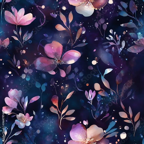 Obraz na płótnie A vibrant floral pattern featuring colorful flowers and leaves against a dark background. Seamless pattern. w salonie
