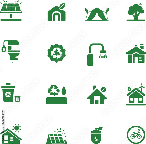A collection of green eco accommodation icons,vector
