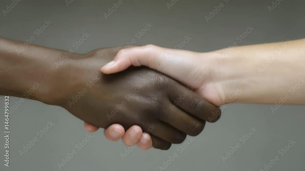 Diverse hands clasped in handshake. Diverse hands clasped in handshake.