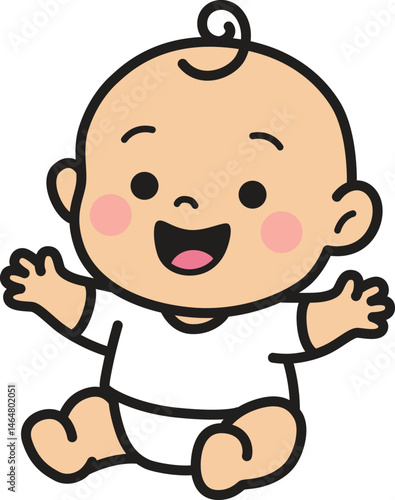 Cute cartoon baby vector illustration sitting wearing white clothes