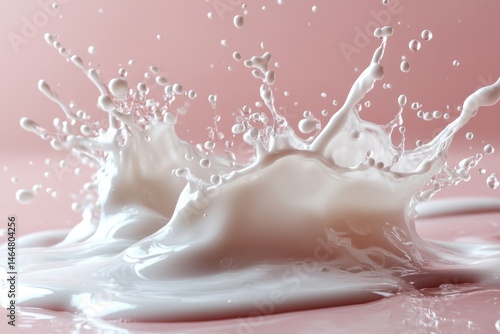 Abstract white background with milk splashes and droplets photo