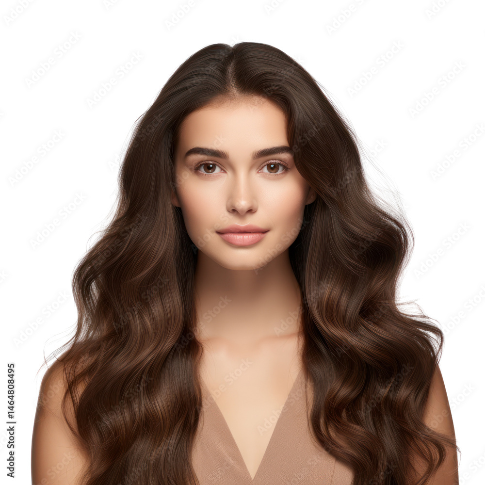 Embracing Natural Beauty: A captivating portrait of a woman with cascading waves of brunette hair and serene expression showcases natural beauty and confidence. Embracing Natural Beauty: A captivating portrait of a woman with cascading waves of brunette hair and serene expression showcases natural beauty and confidence.