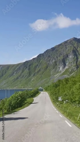 Vertical view of Norway road from car