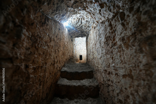 Underground tunnels of Stari grad Bar (Old Town of Bar), an ancient walled city overlooking the Adriatic Sea in Montenegro