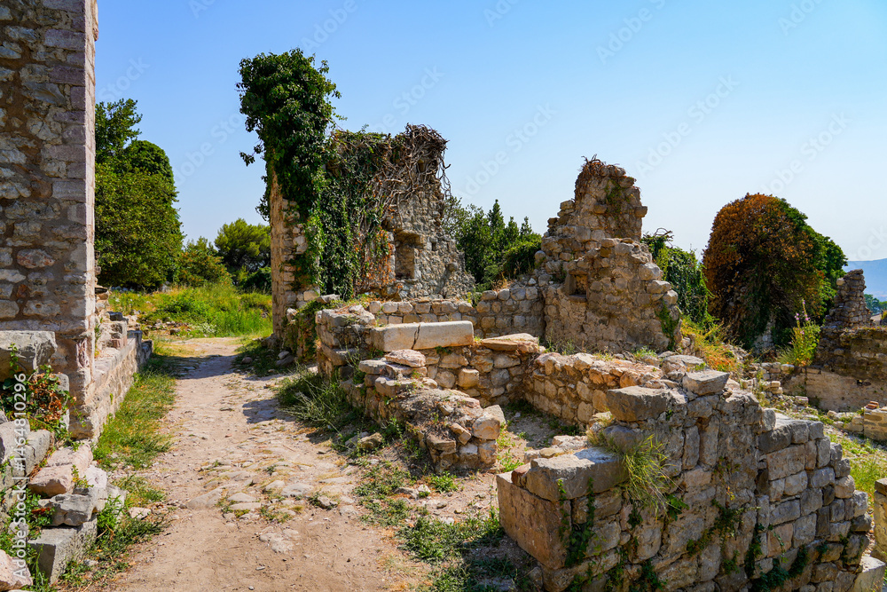 Fototapeta premium Stari grad Bar (Old Town of Bar), the ruins of an ancient walled city at the foot of Mount Rumija in Montenegro - It was successively part of the Byzantine, Venetian and Ottoman empires