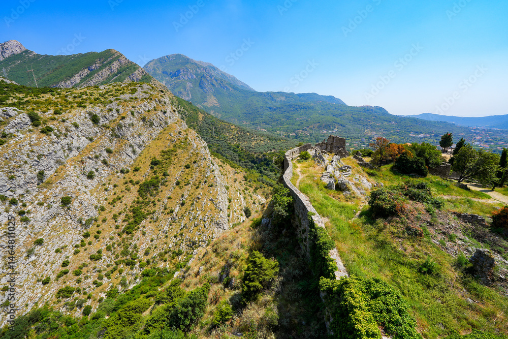 Obraz premium Ramparts of Stari grad Bar (Old Town of Bar), an ancient walled city overlooking the Adriatic Sea in Montenegro
