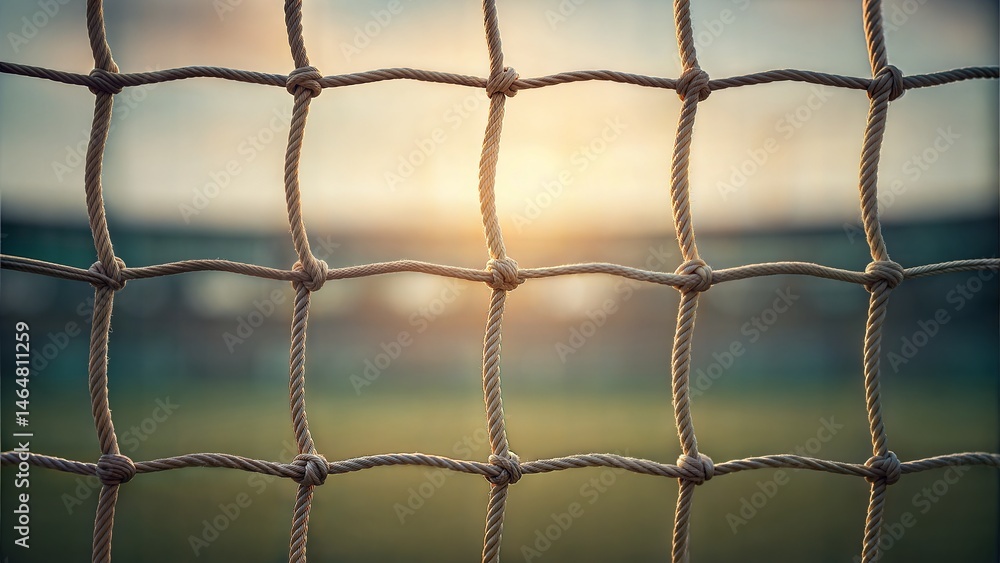 Fototapeta premium Close-up of soccer net texture with blurred background