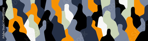Modern people vector illustration , social group abstract silhouettes multicolored horizontal background