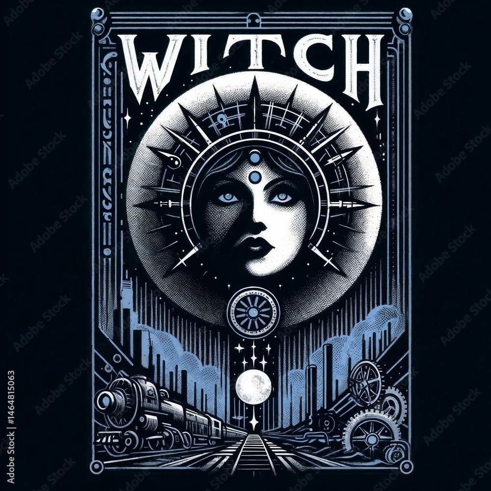 Witch Illustration in Gothic Style with Dark Colors and Symbolism