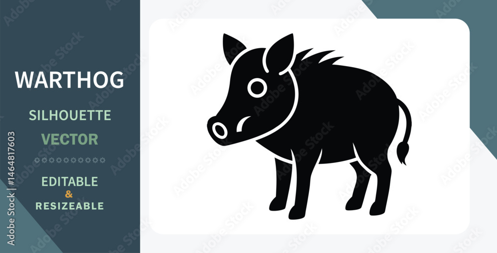 Obraz premium Warthog Silhouette Vector Icon Editable, Resizable, Wild Pig