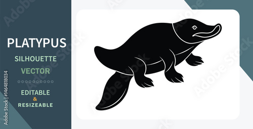 Platypus Silhouette Vector Graphic Editable, Resizable, Monochrome Mammal