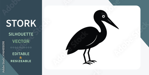 Editable Stork Silhouette Vector Graphic, Bird, Wildlife, Nature, Design