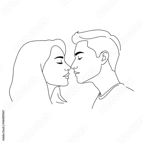 Couple touching noses in an intimate moment against a simple background  