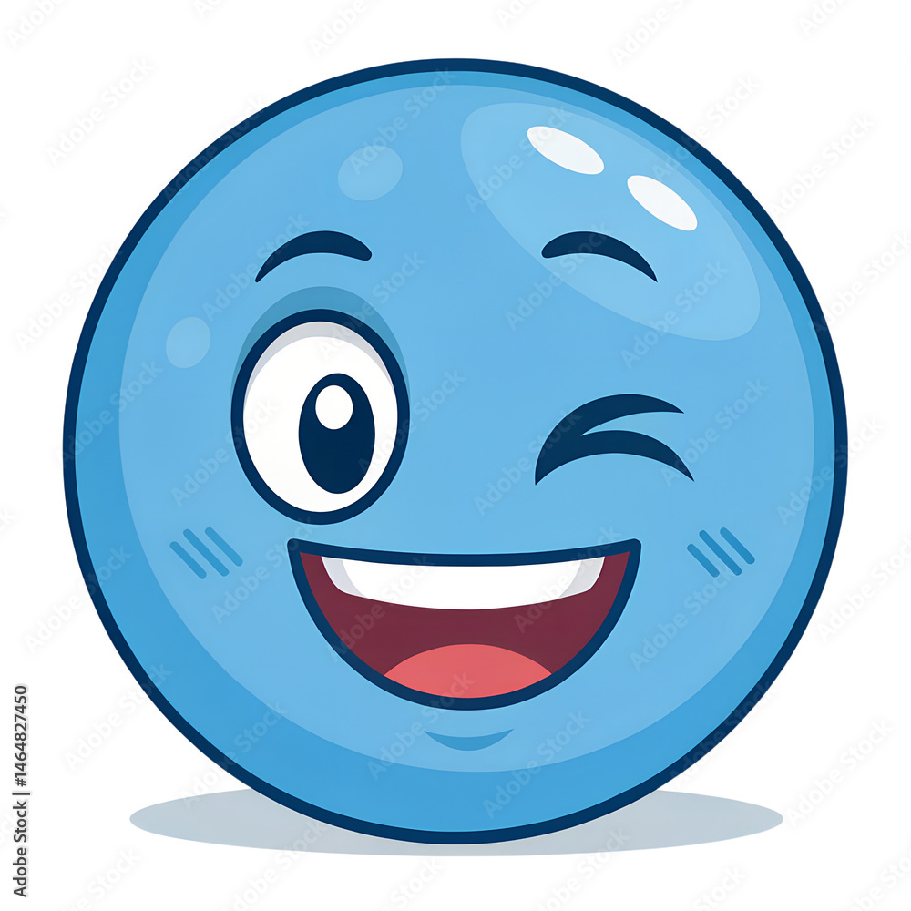 Cute Blue Cartoon Emoticon with Winking Eye on Transparent Background Cute Blue Cartoon Emoticon with Winking Eye on Transparent Background