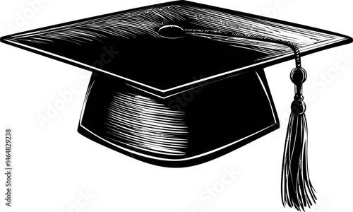 Illustration of a graduation cap in black and white, symbolizing education. Vector illustration