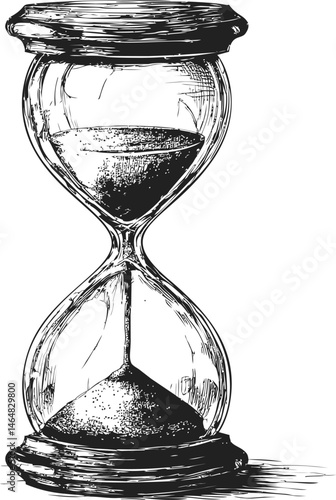 Vintage hourglass sketch with flowing sand and detailed lines, time concept. Vector illustration