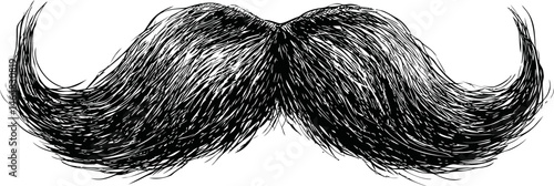 Detailed black and white illustration of a large vintage mustache design. Vector illustration