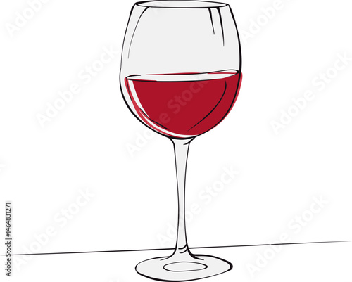 Illustration of a wine glass with red wine on a simple. Vector illustration