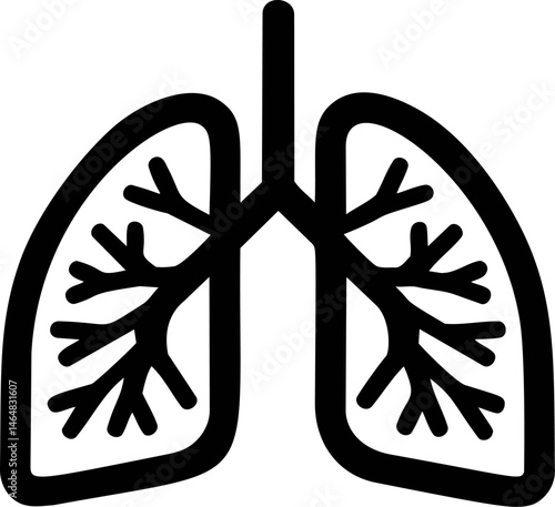 Simple black and white illustration of human lungs in vector style. Vector illustration