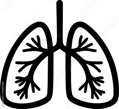 Black and white illustration of human lungs with bronchial tree design. Vector illustration