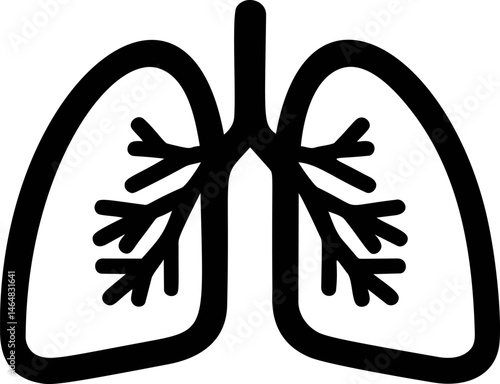 Black and white illustration of human lungs with bronchus detail, medical diagram. Vector illustration