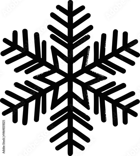 Black and white snowflake icon illustrating winter theme concept. Vector illustration