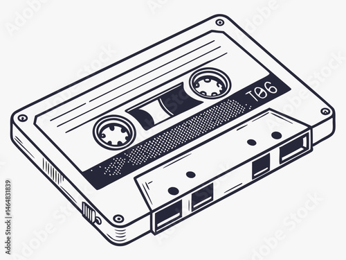 Vintage Cassette Tape Illustration Retro Music Audio 80s 90s.