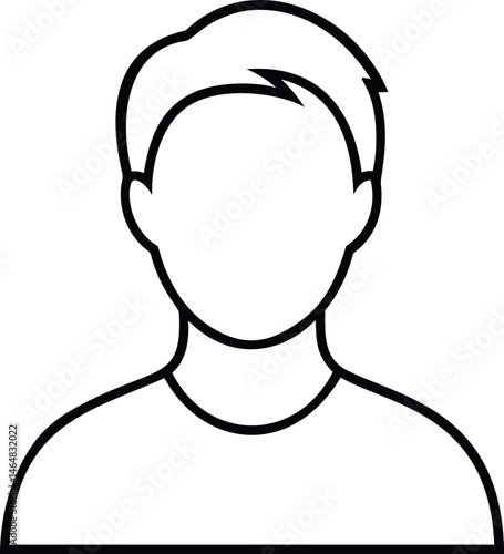 Outline of anonymous person's head with short hair design, black and white. Vector illustration