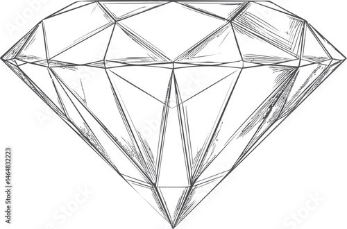 Sketch of a detailed diamond with facets and geometric lines. Vector illustration