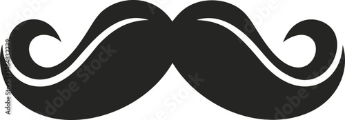 Black silhouette of a curled classic mustache. Vector illustration